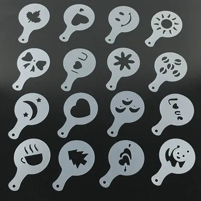 Coffee Art Stencils PP Templates (16pcs)