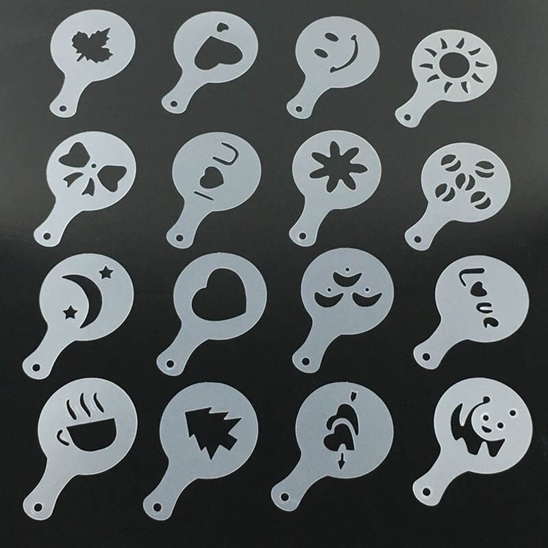 Coffee Art Stencils PP Templates (16pcs)