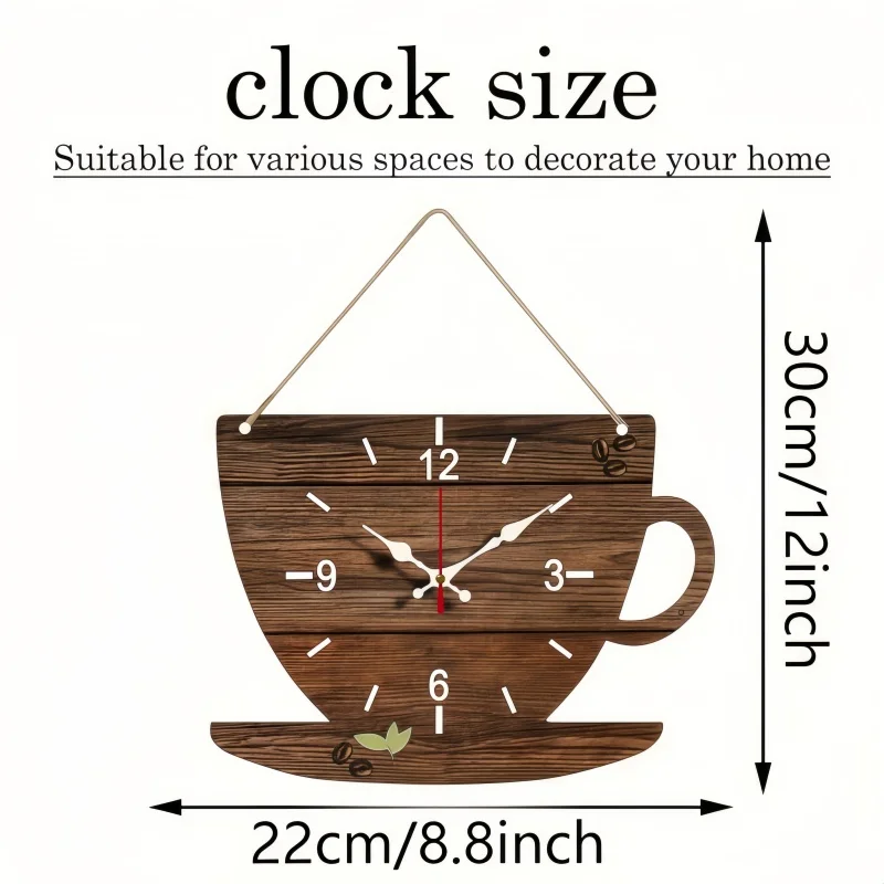Coffee Cup Shaped Wooden Silent Hanging Wall Clock,Wood Grain Design Suitable For Living Room,Study Room,Bedroom,Home