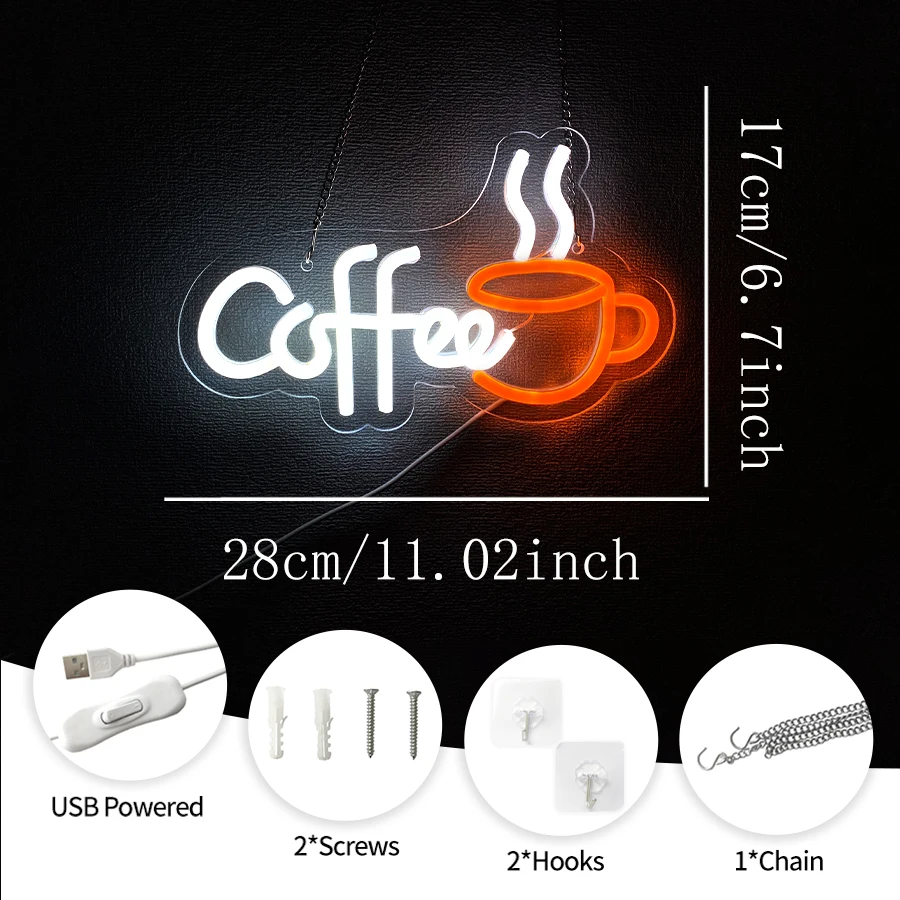 Coffee Neon Sign, Coffee Cup Led Sign Usb Power Supply Light, Suitable For Coffee Shop Business Decor, Coffee Lovers