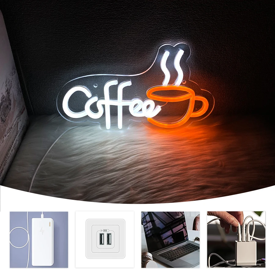 Coffee Neon Sign, Coffee Cup Led Sign Usb Power Supply Light, Suitable For Coffee Shop Business Decor, Coffee Lovers