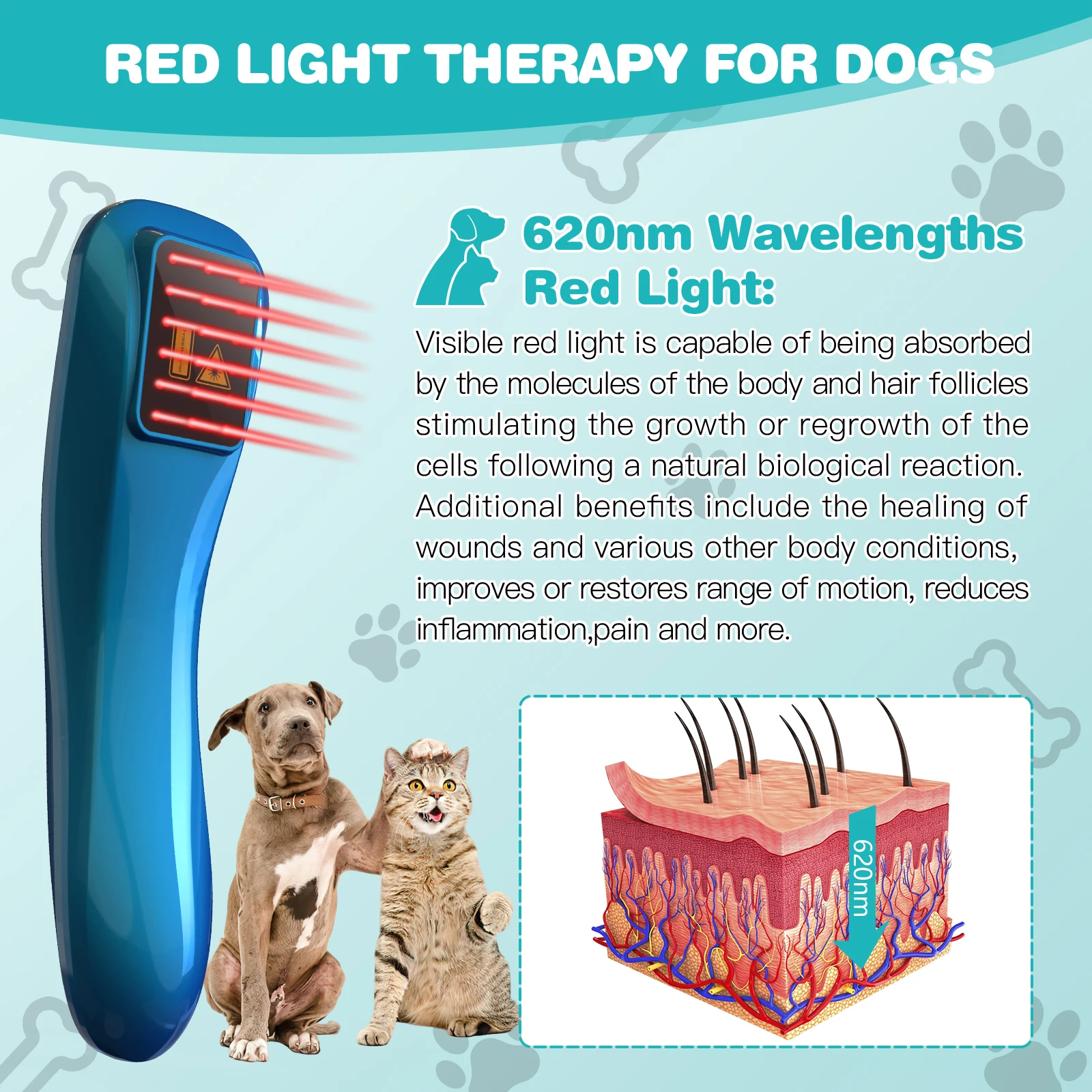 Cold Laser Therapy Vet Device 620nm Wavelength Handheld Red Light Therapy Pet for Arthritis Treatment Pain Relief&Skin