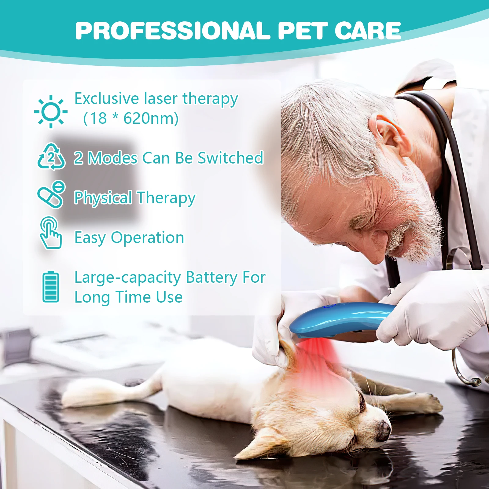 Cold Laser Therapy Vet Device 620nm Wavelength Handheld Red Light Therapy Pet for Arthritis Treatment Pain Relief&Skin