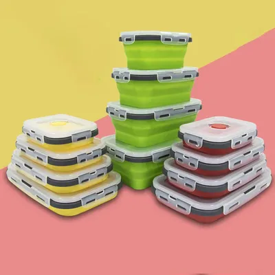 Collapsible Bento Box Food Grade Silicone Foldable Lunch Box Square Portable Refrigerator Microwave Oven Lunch Box