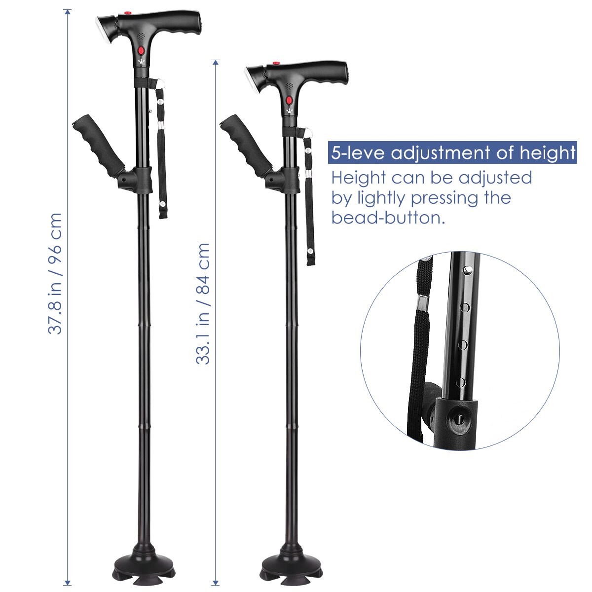 Collapsible Cane with LED Light and Alarm Button Collapsible Cane with LED Light and Alarm Button