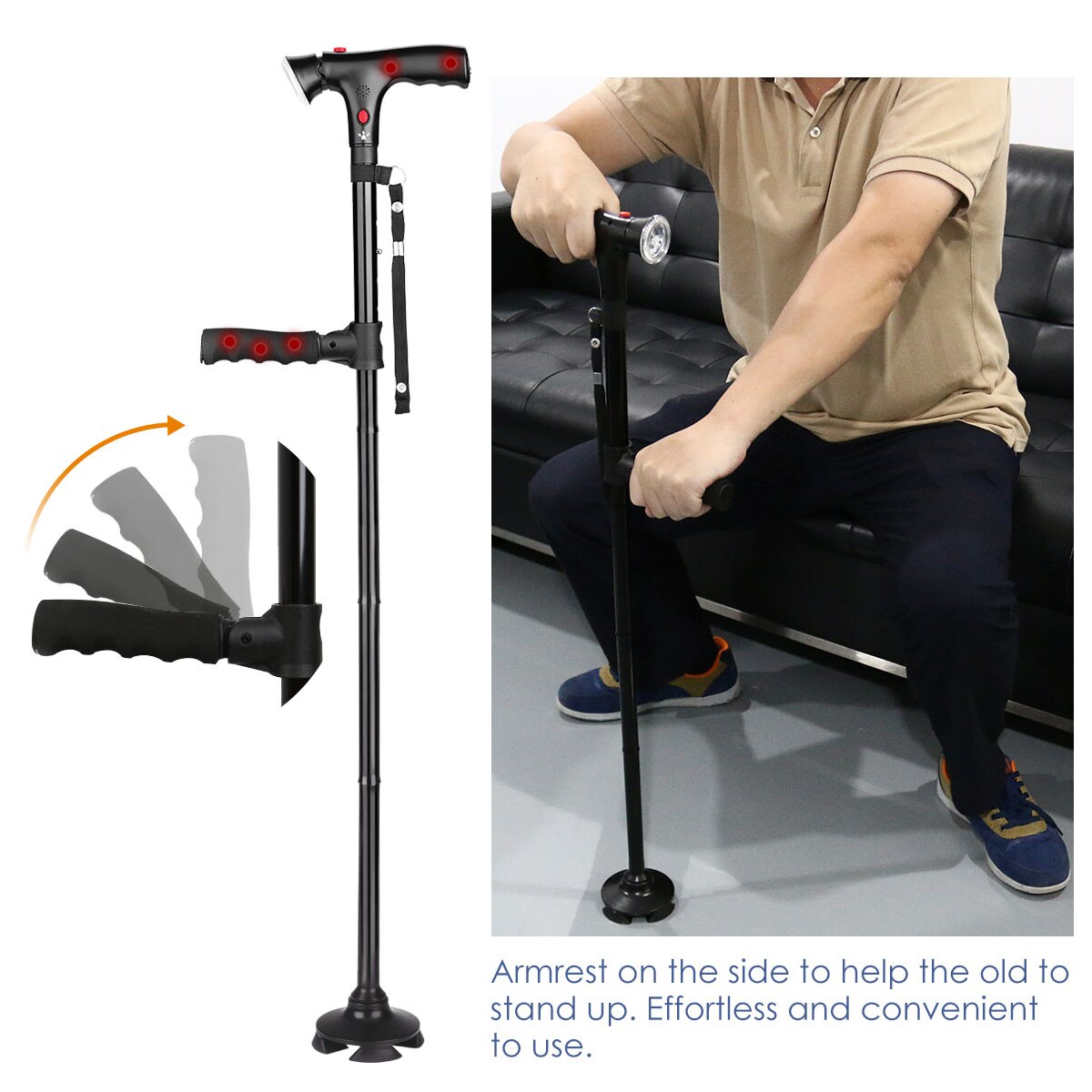 Collapsible Cane with LED Light and Alarm Button Collapsible Cane with LED Light and Alarm Button
