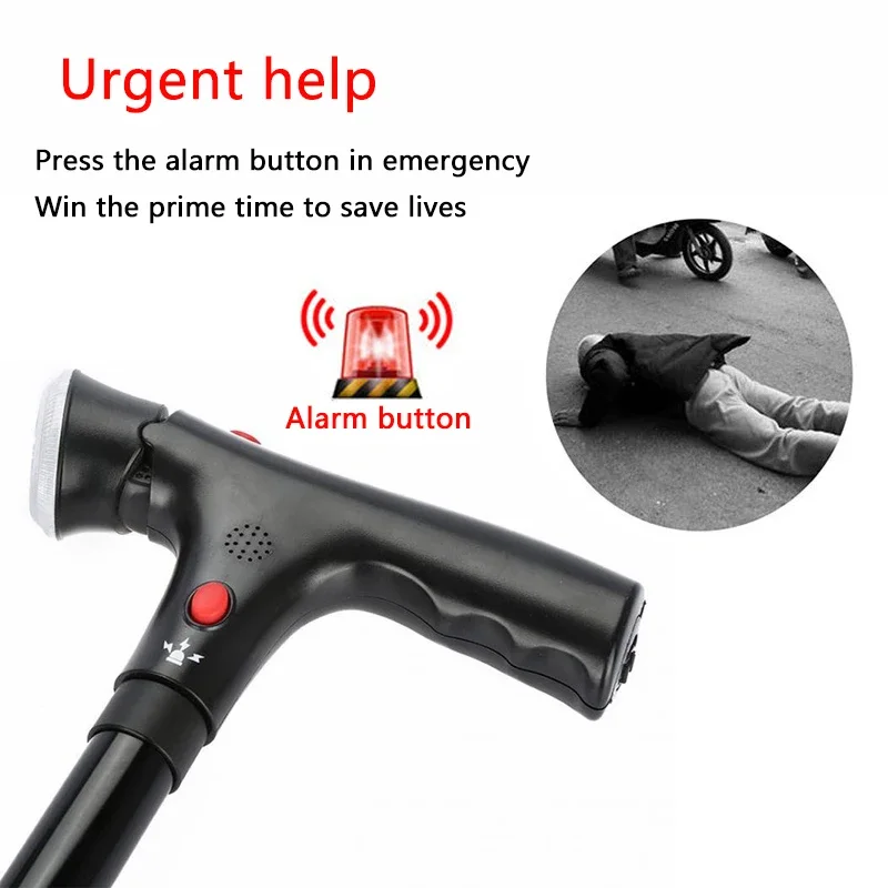 Collapsible LED Walking Cane Telescopic Folding Cane Alarm Walking Trusty Sticks Elder Crutches Double Handle Trekking Collapsible LED Walking Cane Telescopic Folding Cane Alarm Walking Trusty Sticks Elder Crutches Double Handle Trekking