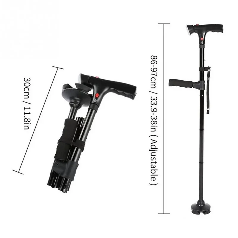Collapsible LED Walking Cane Telescopic Folding Cane Alarm Walking Trusty Sticks Elder Crutches Double Handle Trekking Collapsible LED Walking Cane Telescopic Folding Cane Alarm Walking Trusty Sticks Elder Crutches Double Handle Trekking