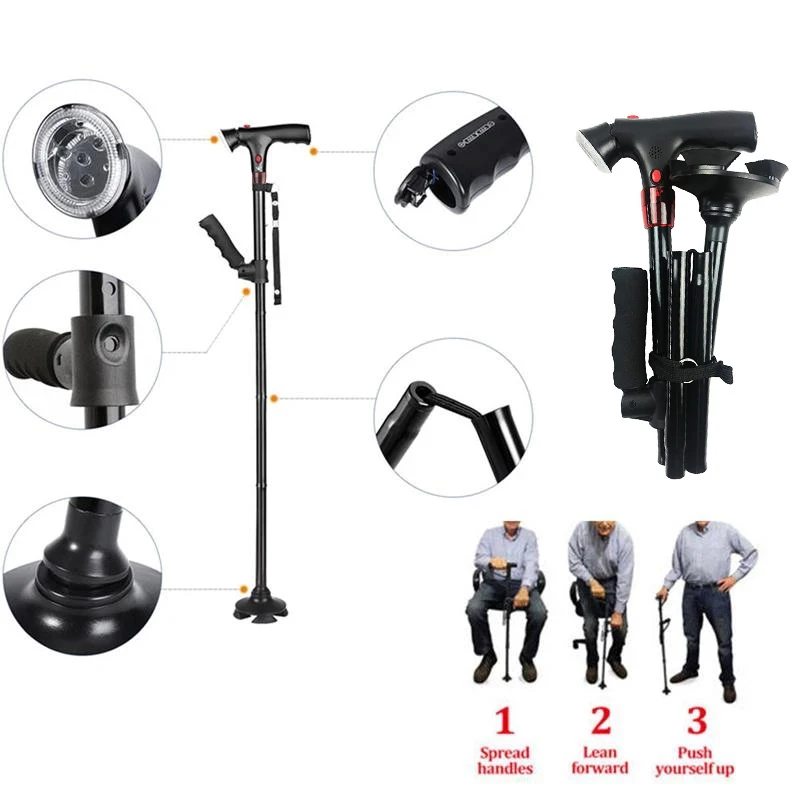 Collapsible Telescopic Folding Cane Elder Cane LED Walking Trusty Sticks Elder Crutches For Mothers The Elder Fathers Collapsible Telescopic Folding Cane Elder Cane LED Walking Trusty Sticks Elder Crutches For Mothers The Elder Fathers
