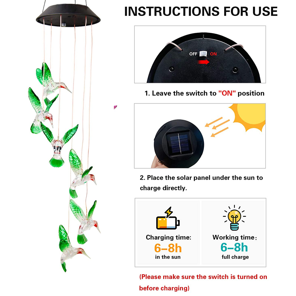 Color Changing Solar Wind Chime Crystal Ball Hummingbird Wind Chime Lamp Waterproof Outdoor Use for Courtyard Garden Color Changing Solar Wind Chime Crystal Ball Hummingbird Wind Chime Lamp Waterproof Outdoor Use for Courtyard Garden