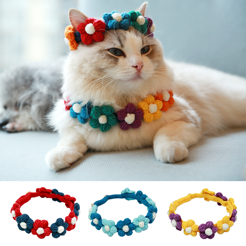 Colorful Crochet Flower Cat Collar
