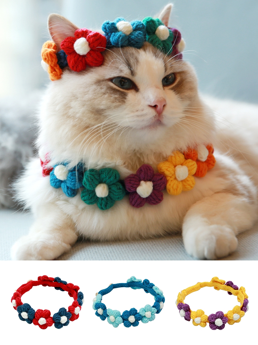 Colorful Crochet Flower Cat Collar