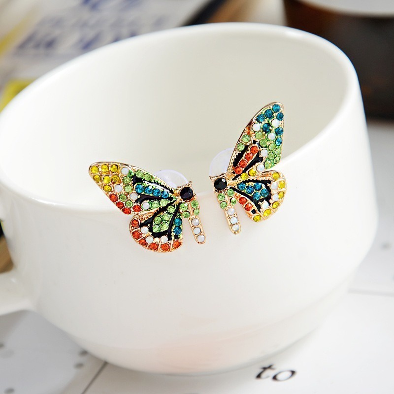 Colorful Crystal Butterfly Earrings (2 pcs)