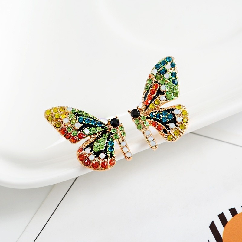 Colorful Crystal Butterfly Earrings (2 pcs)