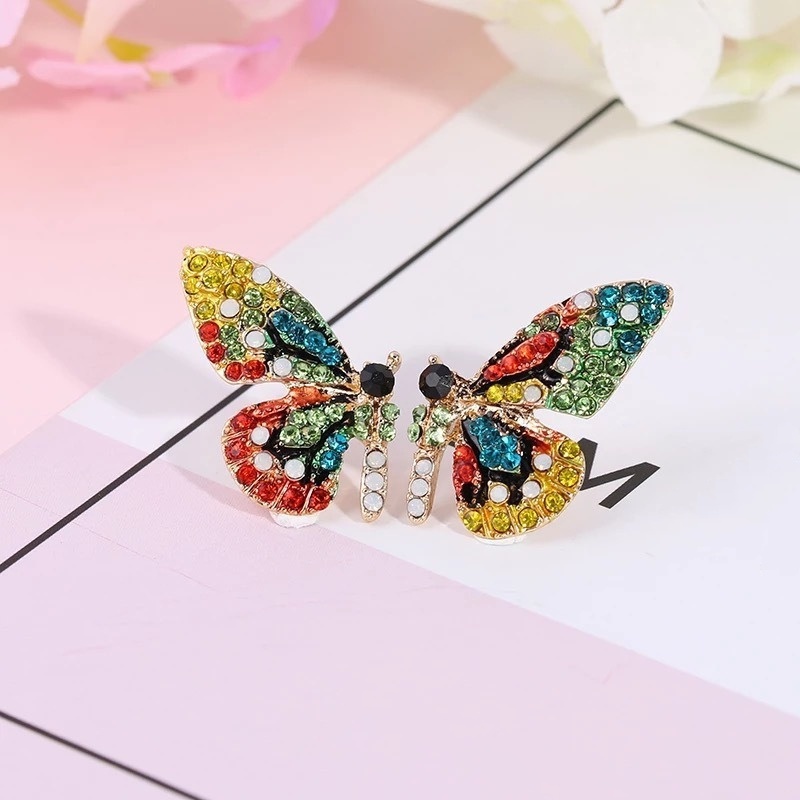 Colorful Crystal Butterfly Earrings (2 pcs)