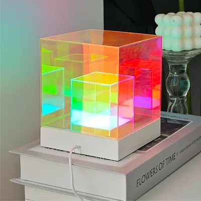 Colorful Cube Table Lamp Led Colored Acrylic Table Lamps For Living Room Bedroom Nordic Home Decor Light Night Bedside