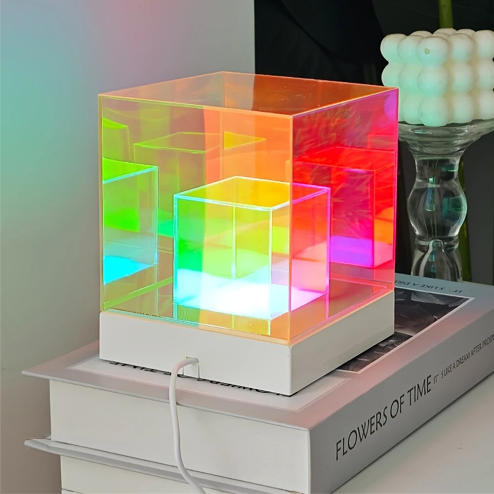 Colorful Cube Table Lamp Led Colored Acrylic Table Lamps For Living Room Bedroom Nordic Home Decor Light Night Bedside Colorful Cube Table Lamp Led Colored Acrylic Table Lamps For Living Room Bedroom Nordic Home Decor Light Night Bedside