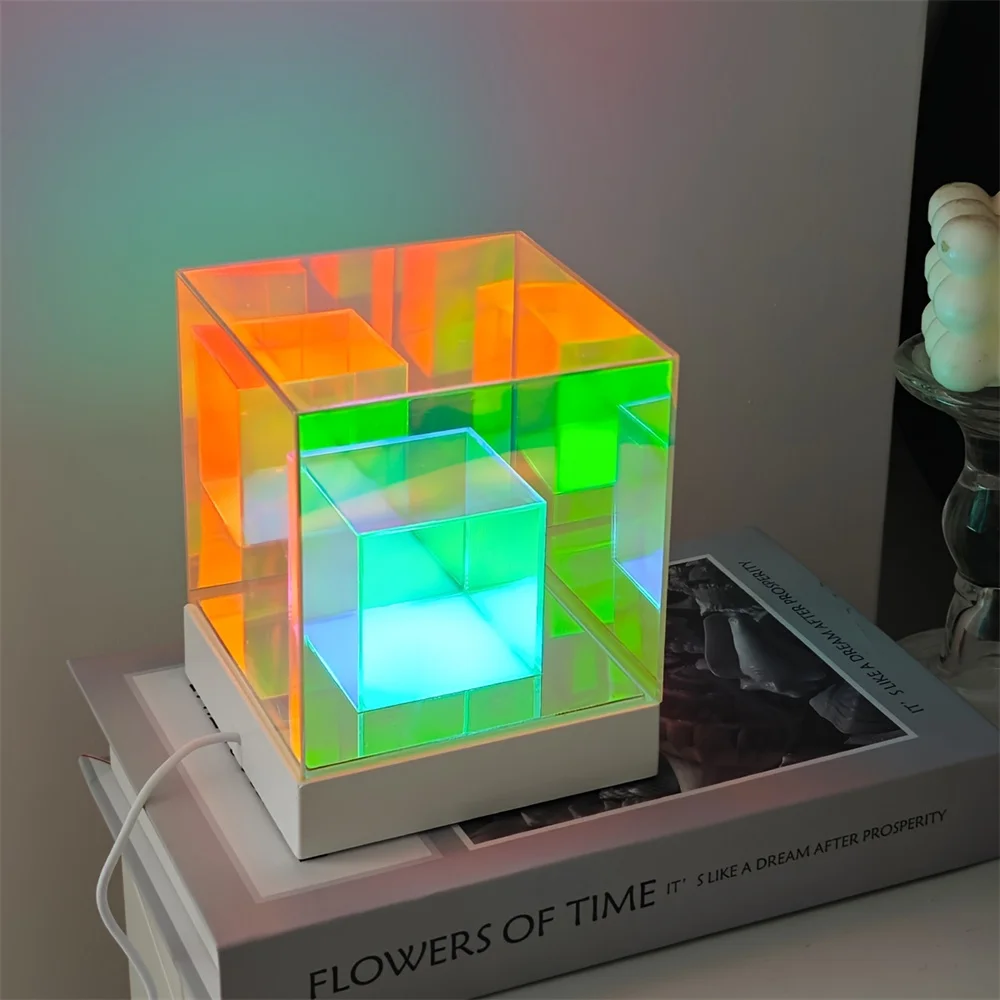Colorful Cube Table Lamp Led Colored Acrylic Table Lamps For Living Room Bedroom Nordic Home Decor Light Night Bedside
