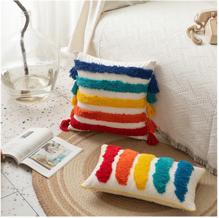 Colorful Embroidery Rainbow Cushion Cover Colorful Embroidery Rainbow Cushion Cover