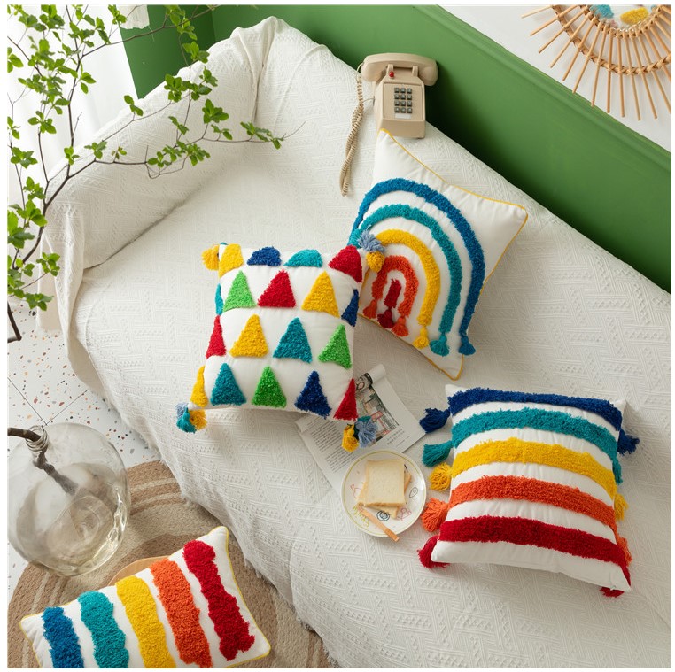 Colorful Embroidery Rainbow Cushion Cover Colorful Embroidery Rainbow Cushion Cover