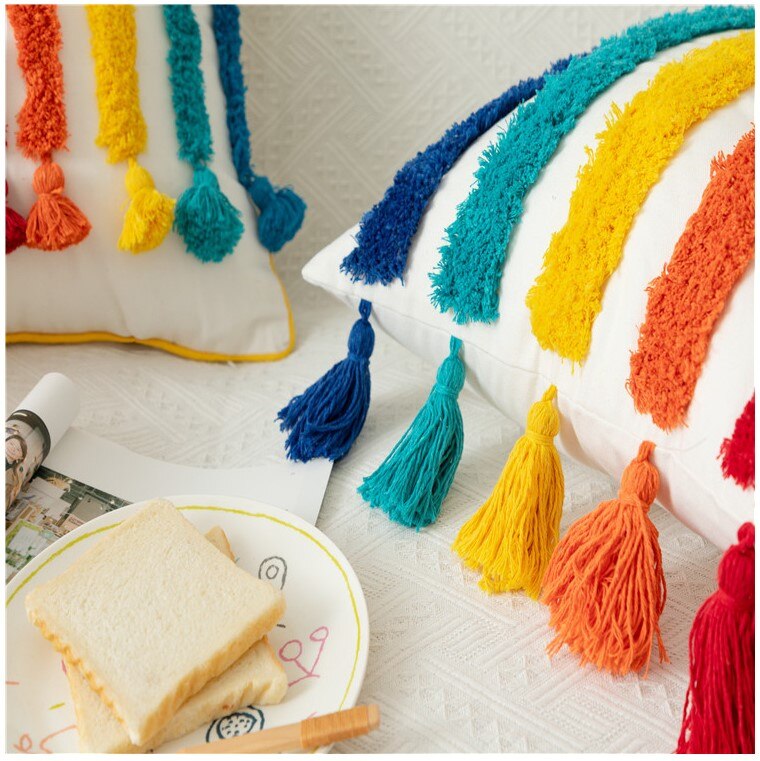 Colorful Embroidery Rainbow Cushion Cover Colorful Embroidery Rainbow Cushion Cover