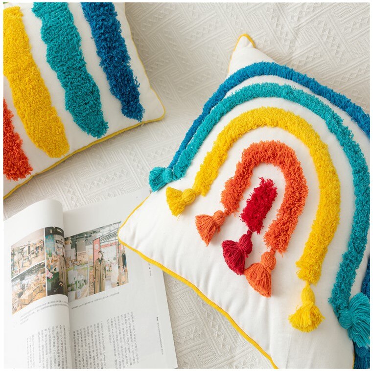 Colorful Embroidery Rainbow Cushion Cover Colorful Embroidery Rainbow Cushion Cover