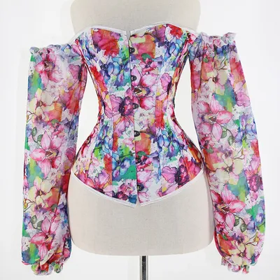 Colorful Floral Corset Blouse Colorful Floral Corset Blouse