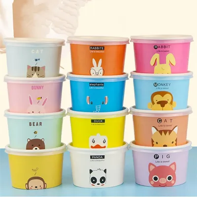 Colorful Ice Cream Paper Cups with Lids (50 Pcs)