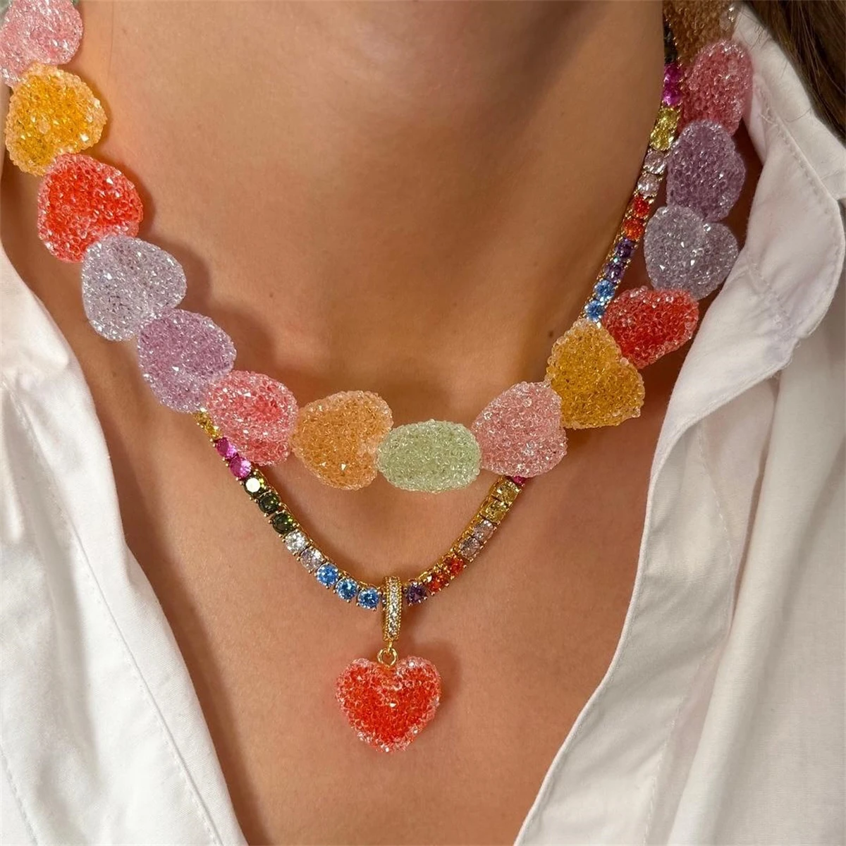 Colorful Love Candy Resin Necklace, Cute Love Candy, Niche Design, Collarbone Chain Women's Gift Necklace