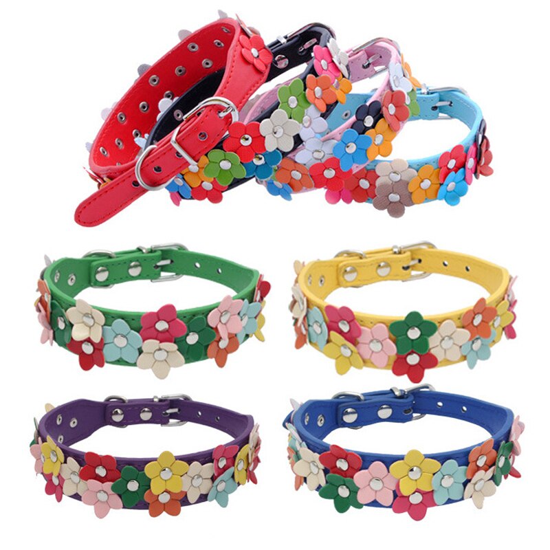 Colorful PU Leather Flower Dog Collar