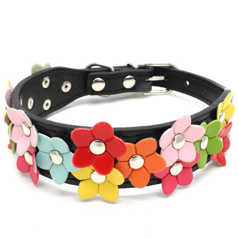 Colorful PU Leather Flower Dog Collar