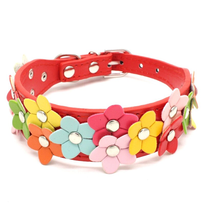 Colorful PU Leather Flower Dog Collar