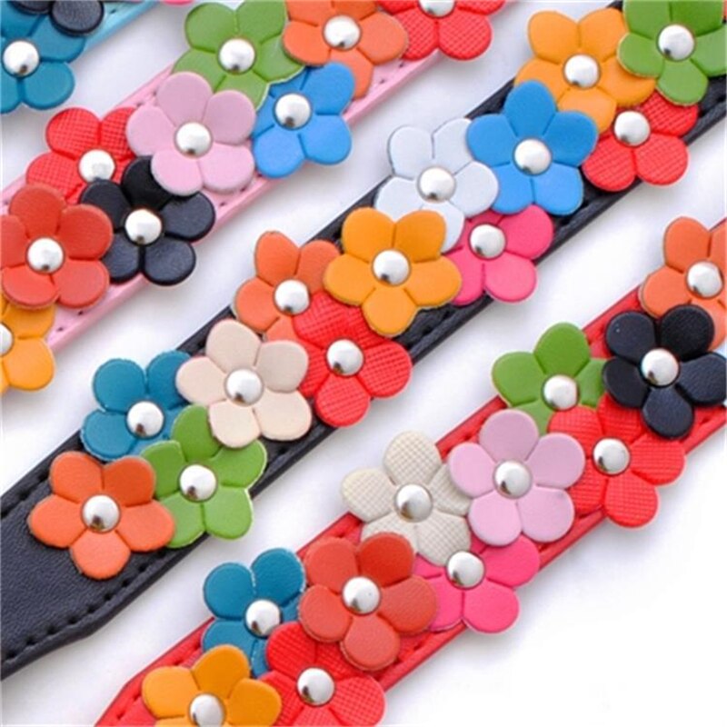 Colorful PU Leather Flower Dog Collar