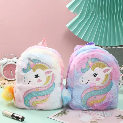 Colorful Unicorn Plush Backpack