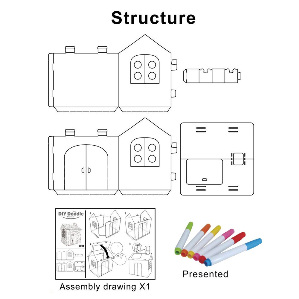Coloring Cardboard House Craft Playhouse Coloring Cardboard House Craft Playhouse