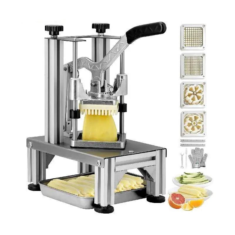 Commercial French Fry Cutter with 4 Replacement Blades Easy Dicer Chopper for French Fries with Tray and Handle