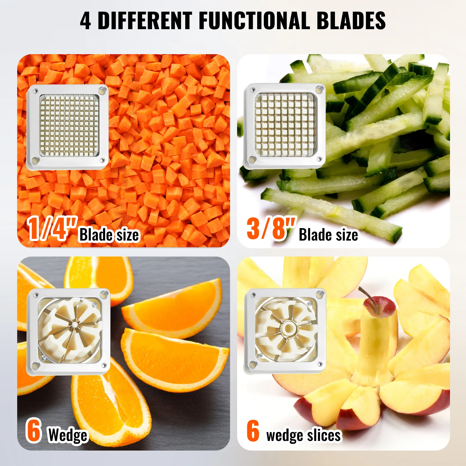 Commercial French Fry Cutter with 4 Replacement Blades Easy Dicer Chopper for French Fries with Tray and Handle Commercial French Fry Cutter with 4 Replacement Blades Easy Dicer Chopper for French Fries with Tray and Handle