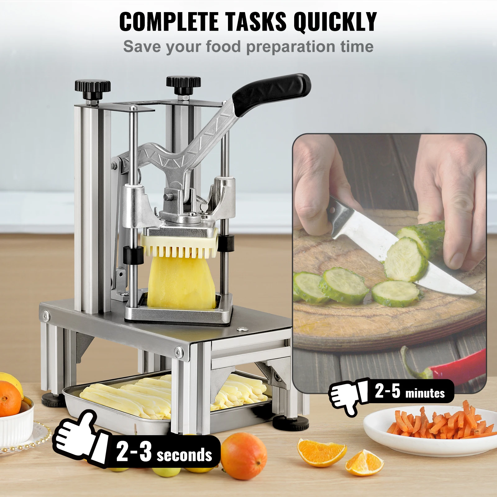 Commercial French Fry Cutter with 4 Replacement Blades Easy Dicer Chopper for French Fries with Tray and Handle Commercial French Fry Cutter with 4 Replacement Blades Easy Dicer Chopper for French Fries with Tray and Handle