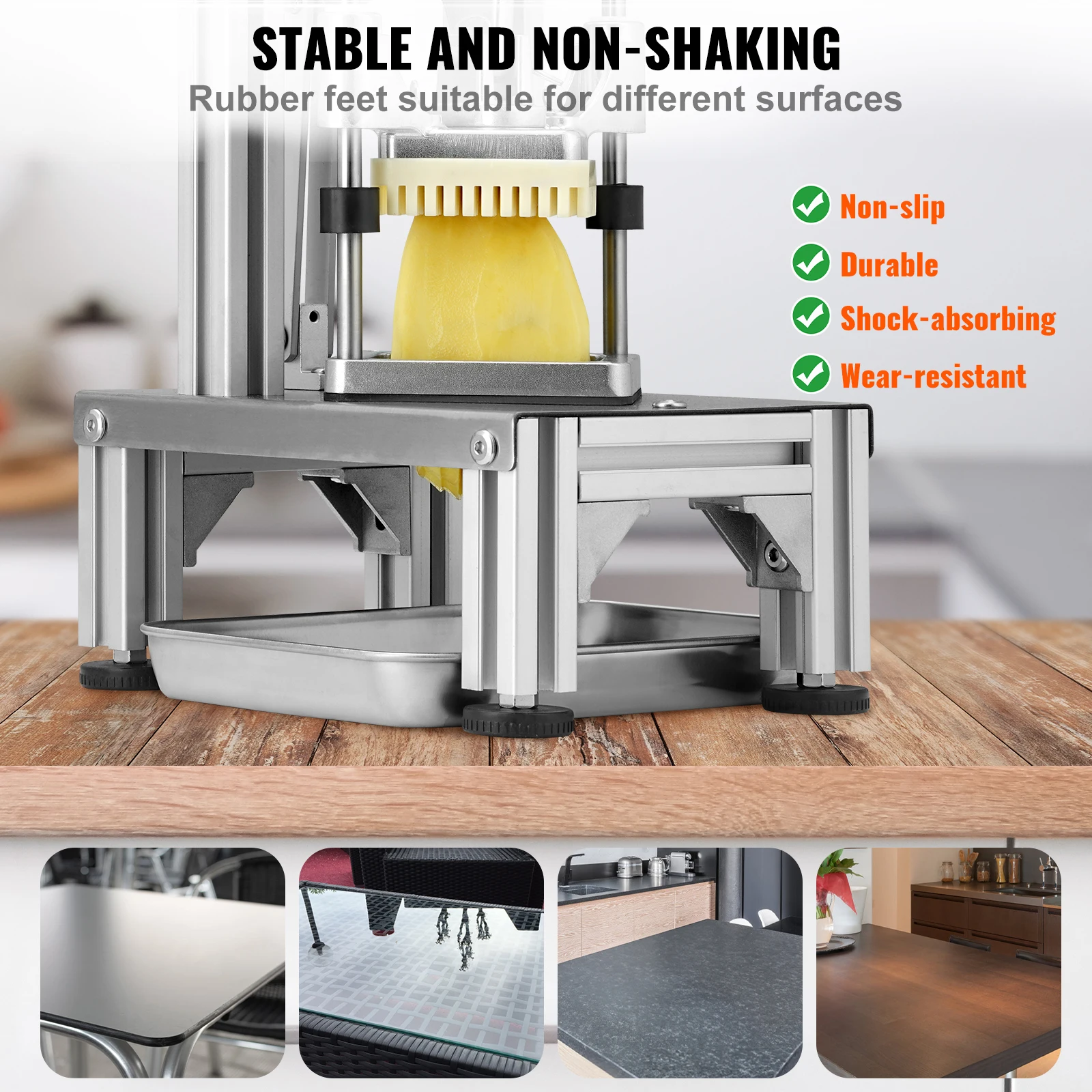 Commercial French Fry Cutter with 4 Replacement Blades Easy Dicer Chopper for French Fries with Tray and Handle Commercial French Fry Cutter with 4 Replacement Blades Easy Dicer Chopper for French Fries with Tray and Handle