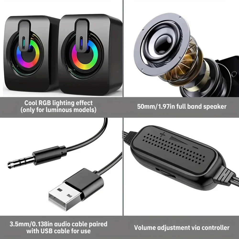 Computer Speakers PC Sound Box HIFI Stereo Microphone USB Wired Caixa De Som with LED Light For Desktop Computer