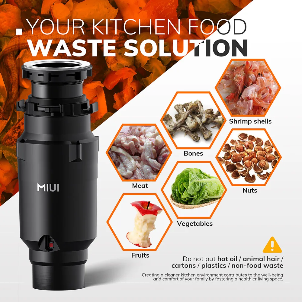 Continuous Feed Garbage Disposal with Sound Reduction,1/2 HP Stainless Steel Food Waste Grinding System,Power Cord Continuous Feed Garbage Disposal with Sound Reduction,1/2 HP Stainless Steel Food Waste Grinding System,Power Cord