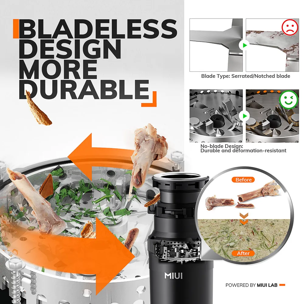 Continuous Feed Garbage Disposal with Sound Reduction,1/2 HP Stainless Steel Food Waste Grinding System,Power Cord Continuous Feed Garbage Disposal with Sound Reduction,1/2 HP Stainless Steel Food Waste Grinding System,Power Cord