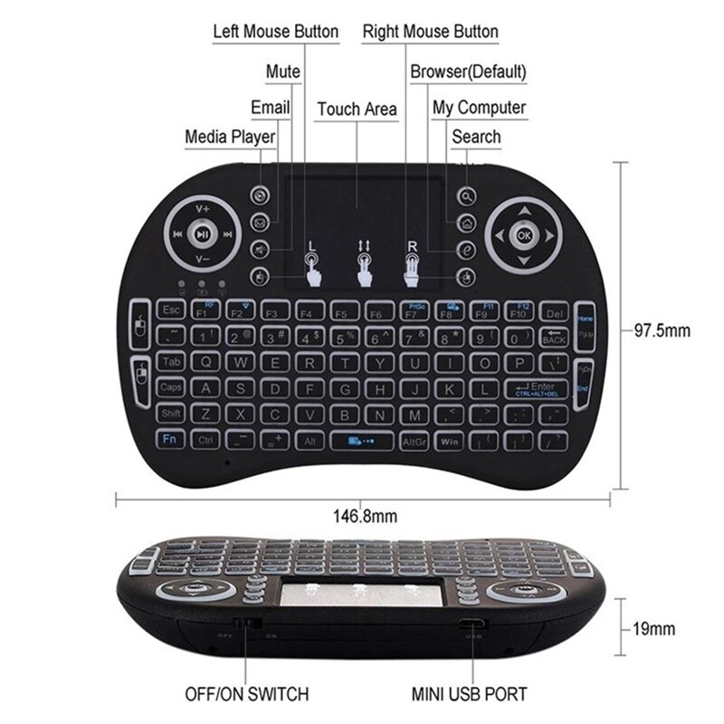 Cool Backlit I8 Mini Wireless Keyboard 2.4GHz Air Mouse Touchpad Handheld for Android TV BOX Mini PC Cool Backlit I8 Mini Wireless Keyboard 2.4GHz Air Mouse Touchpad Handheld for Android TV BOX Mini PC