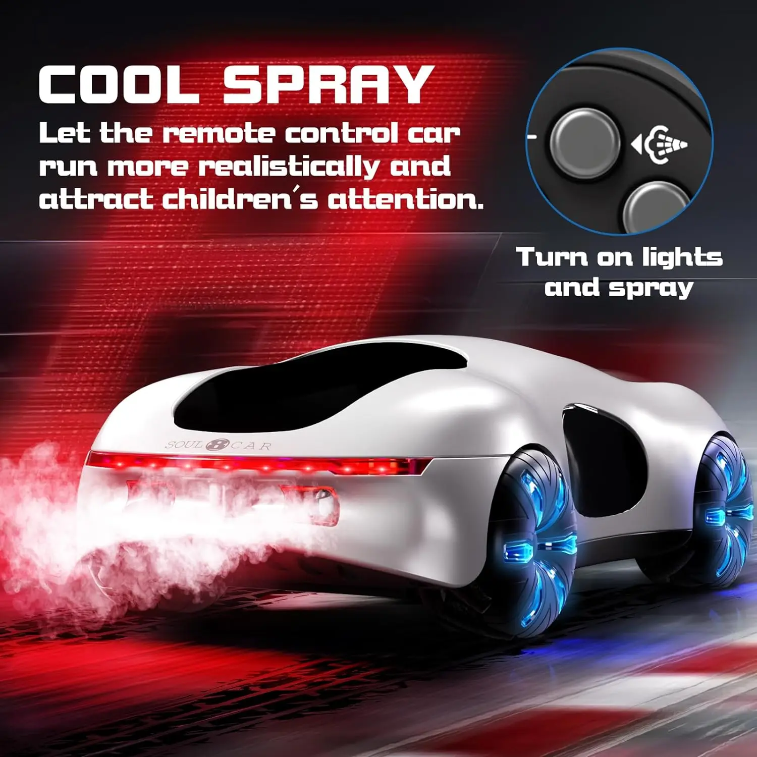 Cool Sports Car: Dual Spray, Sound & Lights | 4WD Sci-Fi Concept RC Car for Kids Cool Sports Car: Dual Spray, Sound & Lights | 4WD Sci-Fi Concept RC Car for Kids