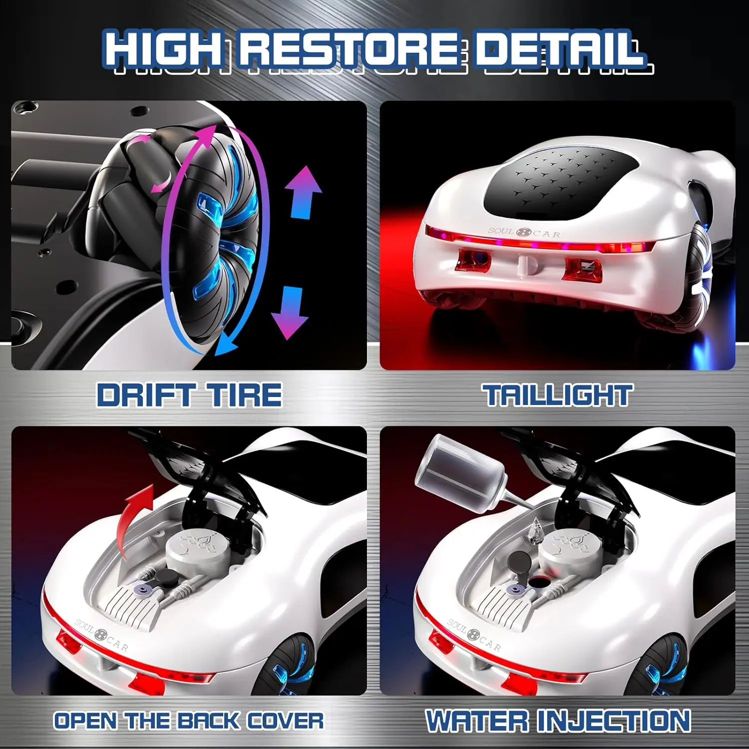 Cool Sports Car: Dual Spray, Sound & Lights | 4WD Sci-Fi Concept RC Car for Kids Cool Sports Car: Dual Spray, Sound & Lights | 4WD Sci-Fi Concept RC Car for Kids
