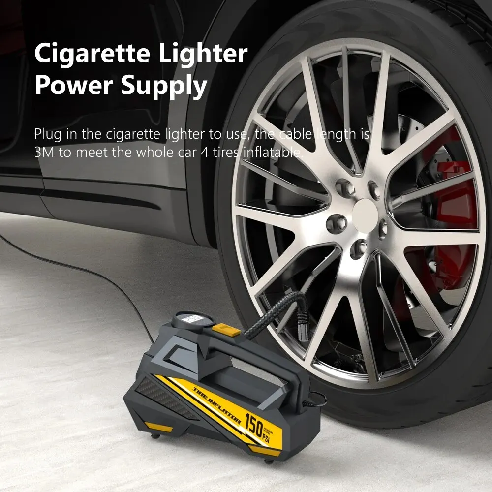 Corded Portable Car Air Pump Upgraded 12V 150PSI Electric Tire Inflator Pump Motorcycle Bike Ball LED Light Car Air