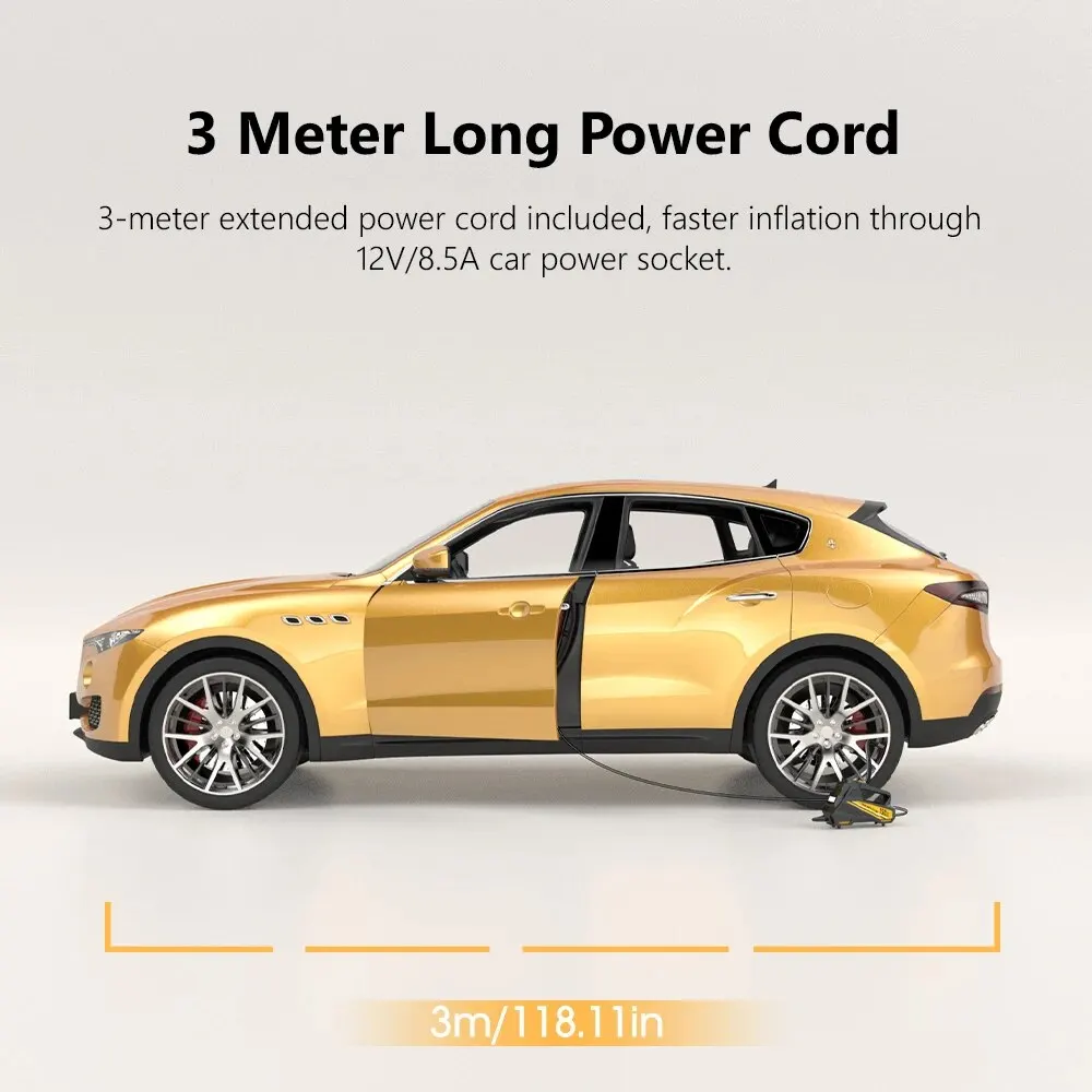 Corded Portable Car Air Pump Upgraded 12V 150PSI Electric Tire Inflator Pump Motorcycle Bike Ball LED Light Car Air