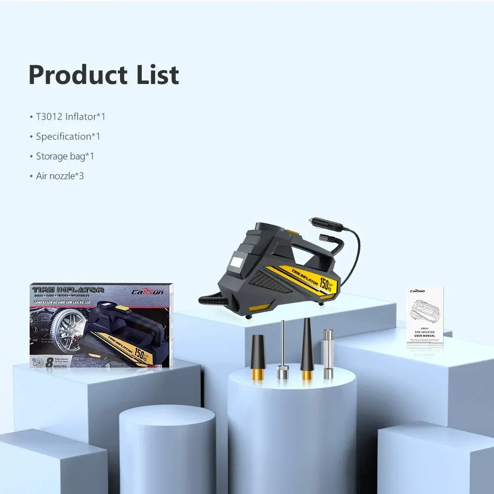 Corded Portable Car Air Pump Upgraded 12V 150PSI Electric Tire Inflator Pump Motorcycle Bike Ball LED Light Car Air