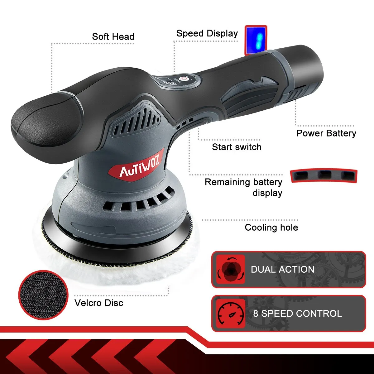 Cordless Car Polishing Machine Wireless Car Polisher 5800rpm Brushless Dual Action Car Polish Machine With 12V Battery