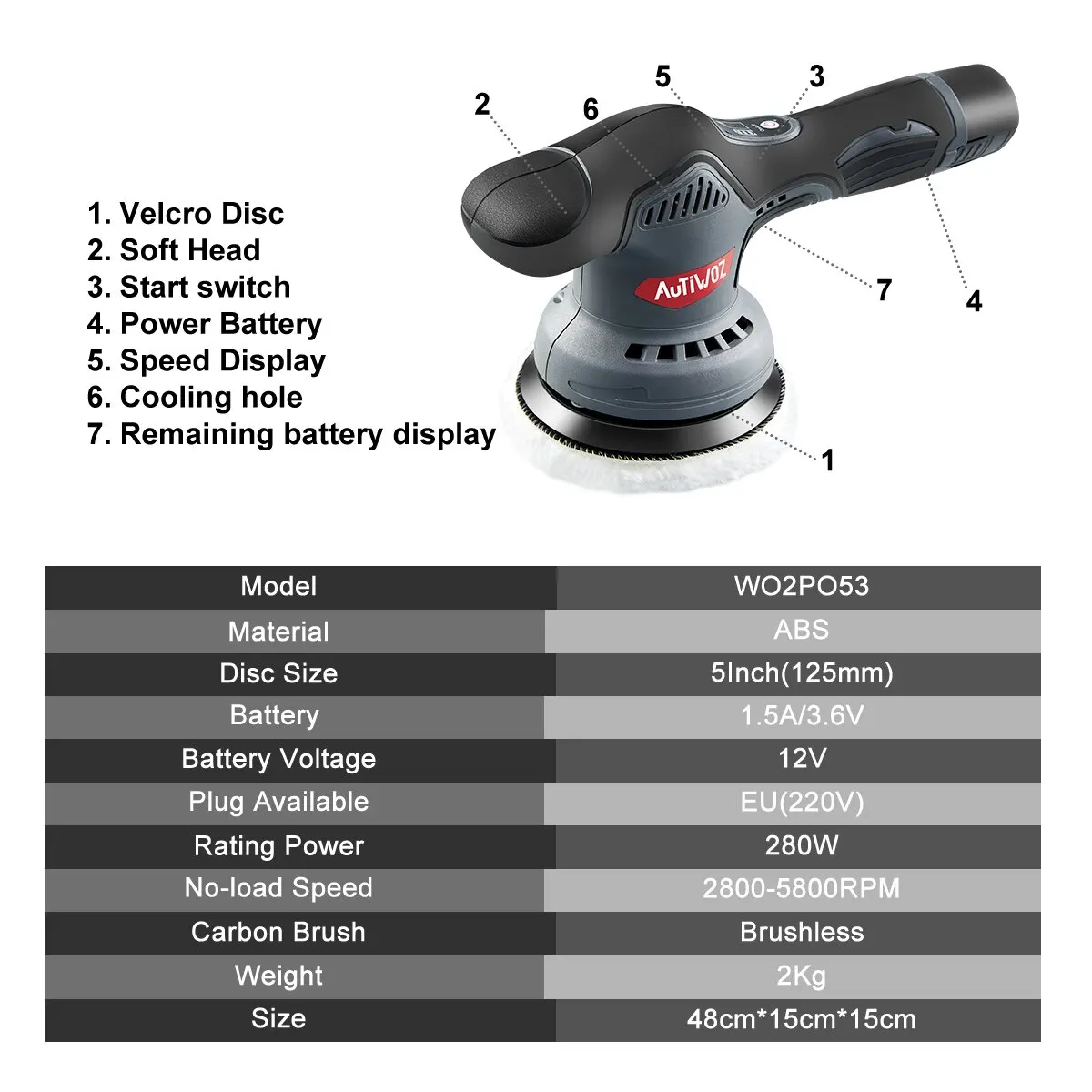 Cordless Car Polishing Machine Wireless Car Polisher 5800rpm Brushless Dual Action Car Polish Machine With 12V Battery